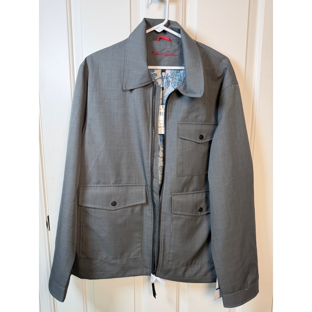 Robert Graham Mens Grey Full Zip Paisley Lined Field Jacket XL New
